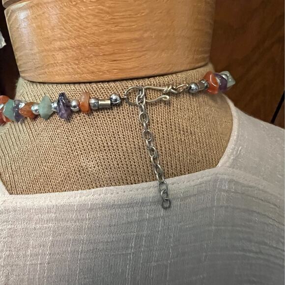 Vtg semi precious stone chunky statement necklace agate amethyst quartz cluster - Picture 4 of 4